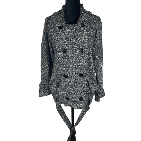 Free People Slouchy Boho Coat Utility Moto Jacket Marled Black Belted Size Small - Picture 3 of 9